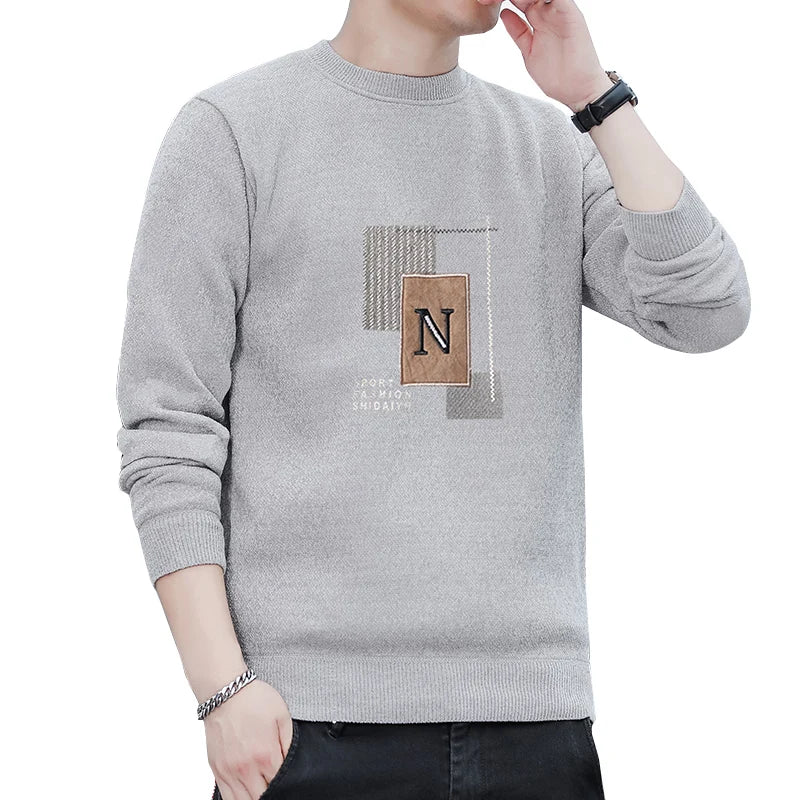 Sweater Men Knitted Round Neck Pullovers Fleece Thick Warm Winter Knitwear Y2K Fashion Jumpers Men's Clothes