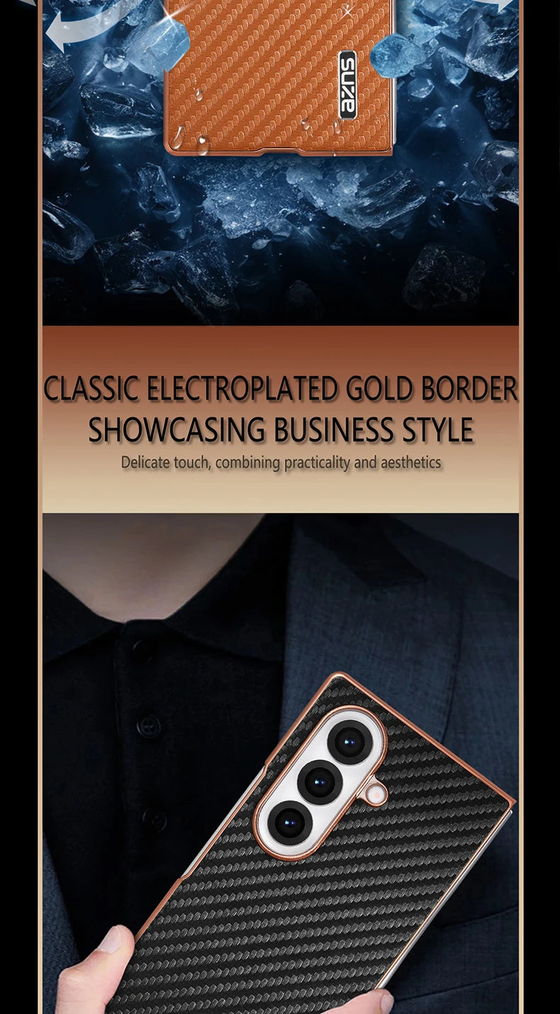 AZNS Luxury Plating Carbon Fiber Pattern Case for Galaxy Z Fold 7 Fold 6 Fold 5 Fold 4 Z Fold 3 Electroplated Protective Cover