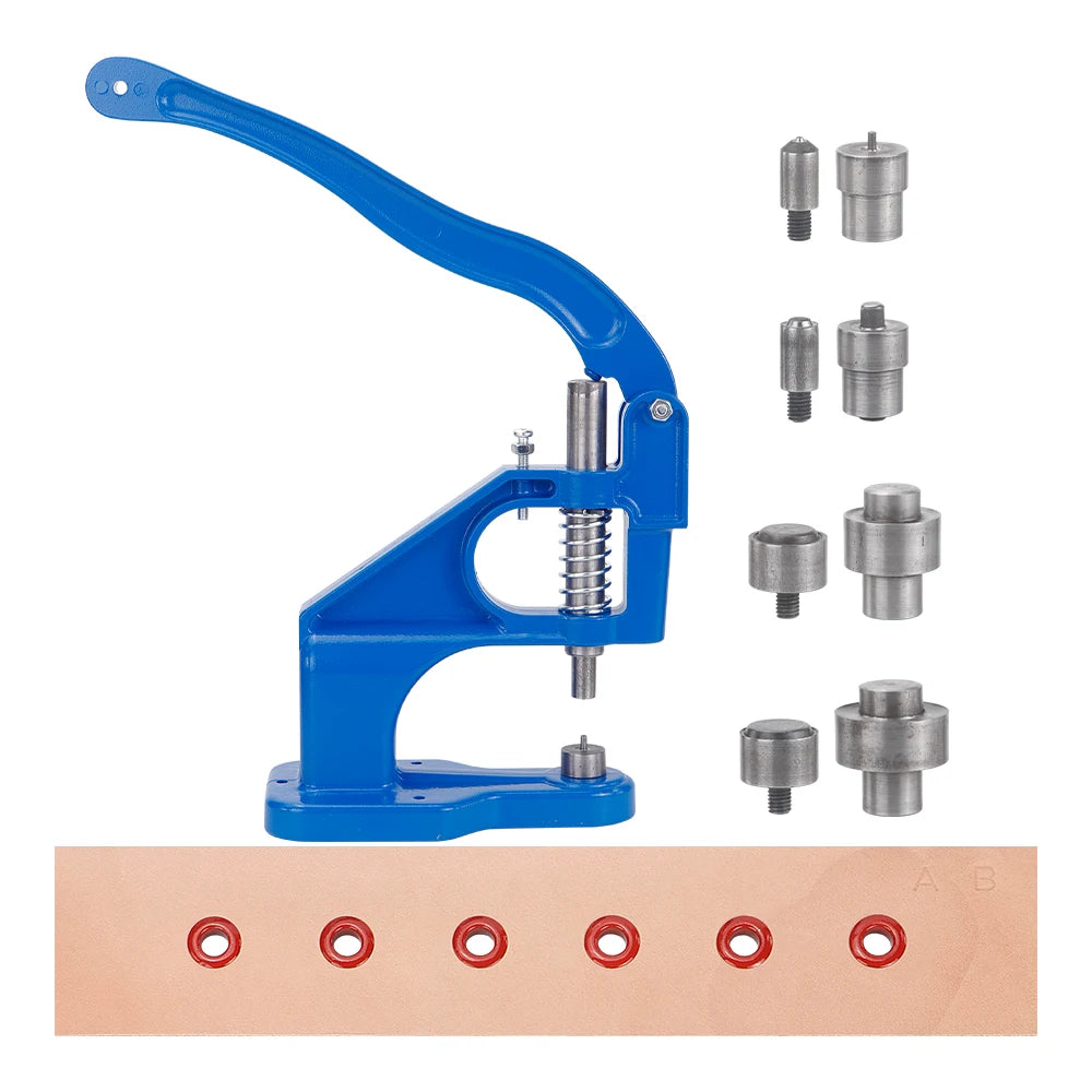 1Set Manual Aluminum Hand Press Machine Set with Double Cap Rivet Dies - DIY Leather Craft Supplies with Hole Punch Eyelet Tools