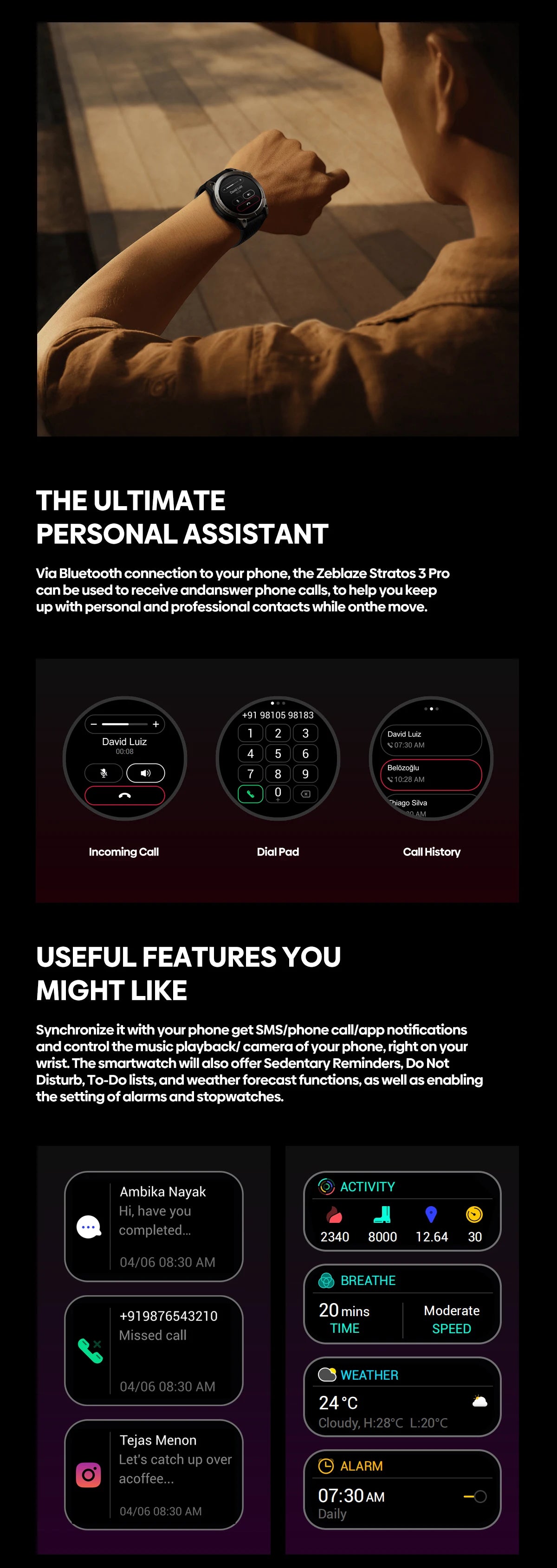 [2024 World Premiere] Zeblaze Stratos 3 Pro GPS Smart Watch Built-in GPS 1.43'' AMOLED Display Bluetooth Phone Calls For Man