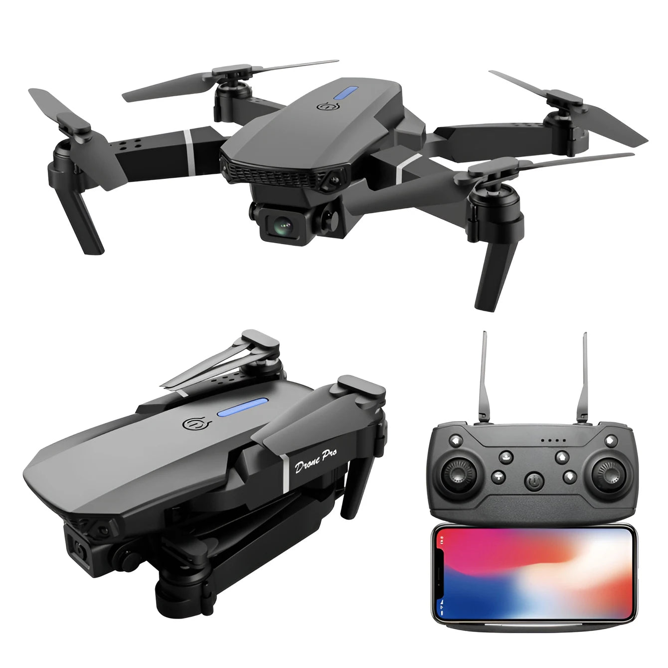 Toy drone E88 remote control small aircraft dual camera HD quadcopter can be connected to mobile APP foldable bag