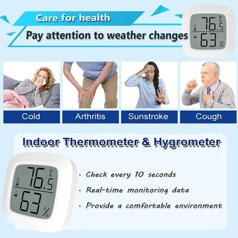Humidity sensor, indoor thermometer, hygrometer, temperature and humidity monitor, with LCD display screen, displaying Celsius t
