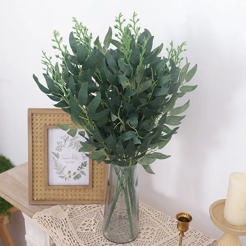 50cm Artificial Plants Leaf Green Long Branch Fake Eucalyptus Flower Arrangement Accessories Wedding Home Decoration Fake Floral
