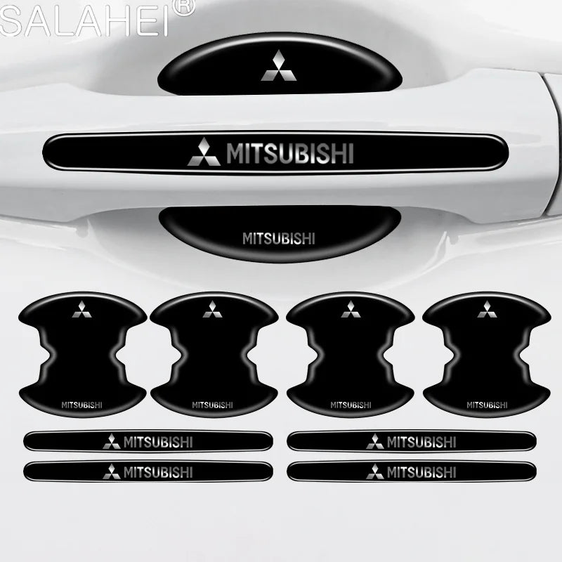 8pcs Car Door Handle Bowl Sticker Anti-collision Protection Strips Decals for Mitsubishi ASX Chaveiro Lancer Outlander Pajero EX