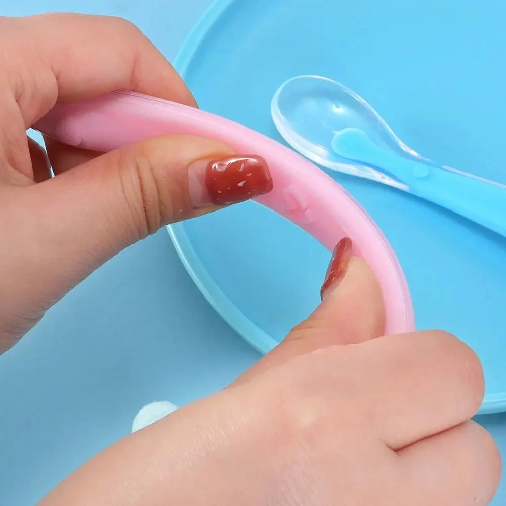 2Pcs/set Baby Soft Head Silicone Complementary Spoon Food Grade Baby Rice Paste Puree Spoon Children Feeding Tableware