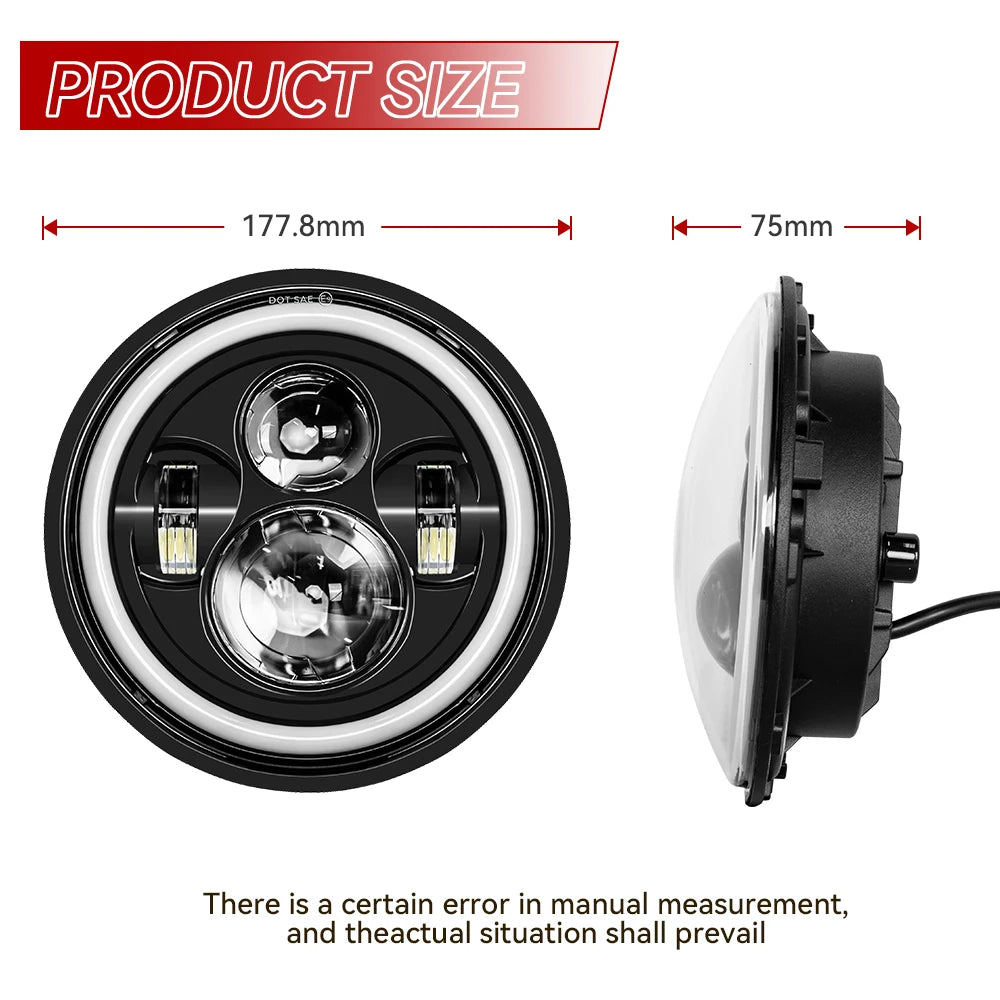 Classic 7 Inch  Motorcycle Led Headlight For Harley Yamha Honda 7" Headlight  Motorcycle LED lamp Cafe Racer DRL H4 Headlamp
