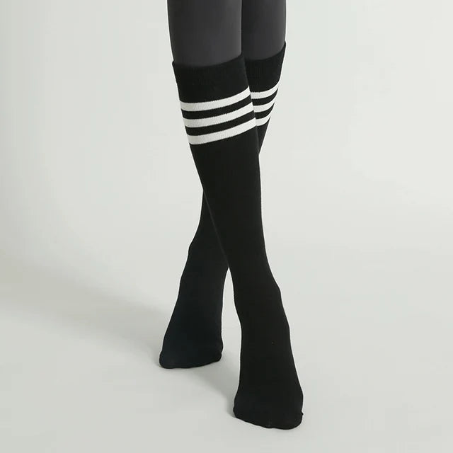 Autumn Winter Women Yoga Socks Striped Cotton Fitness Breathable Pilates Socks Middle Tube Non-Slip Gym Dance Ballet Grip Socks