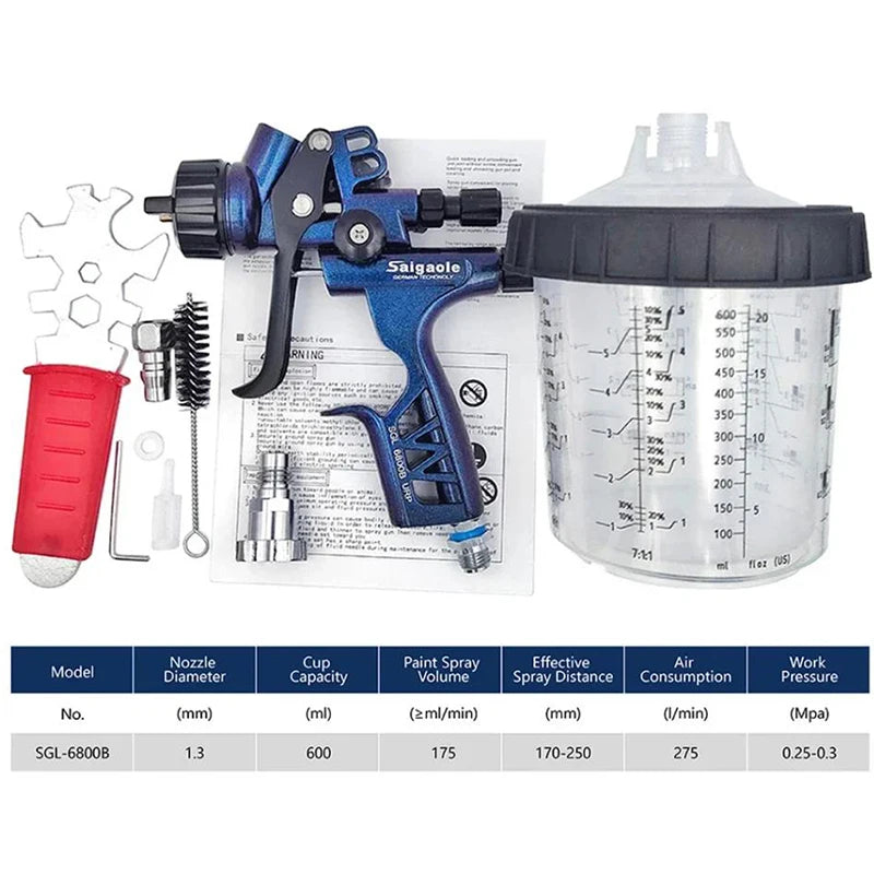 Upper Pot Spray Gun 1.3mm Auto Furniture Leather Sheet Metal Paint Spray Gun High Atomization 6800 Gravity Manual Pneumatic Tool