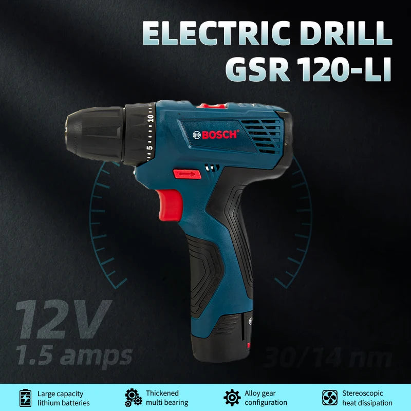 Bosch-GSR120-LI Professional Cordless Electric Hand Drill, Multi-Function Screwdriver, Power Tools, Home Screwdriver