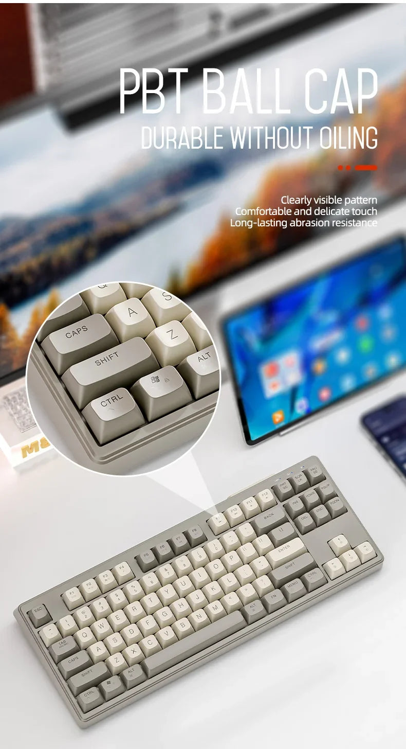 M87 Bluetooth Gaming Keyboard,Wireless Dual Mode Connection,PBT Ball Cap,Rainbow Light,Suitable for Computers, Laptops, and Mac