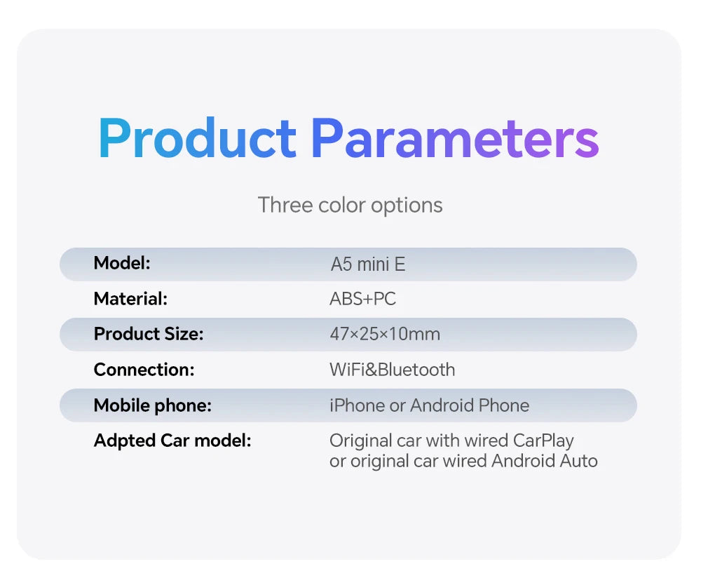 Mini Box Wired to Wireless CarPlay and Android Auto 5GHz WiFi5 Transmission Speed Plug and Play Fashionable and Portable
