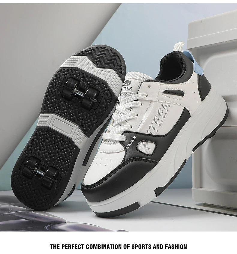 Student roller skates, detachable four-wheel roller skates, size 31-40 multifunctional sports shoes for boys and girls