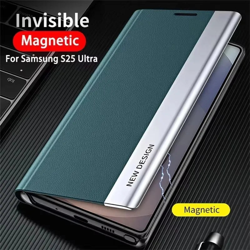 Luxury Leather Flip Case For Samsung Galaxy S26 S25 S24 S23 S22 S20 Ultra Plus S23 S21 S24 FE Note 20 Ultra 10 Plus Stand Cover