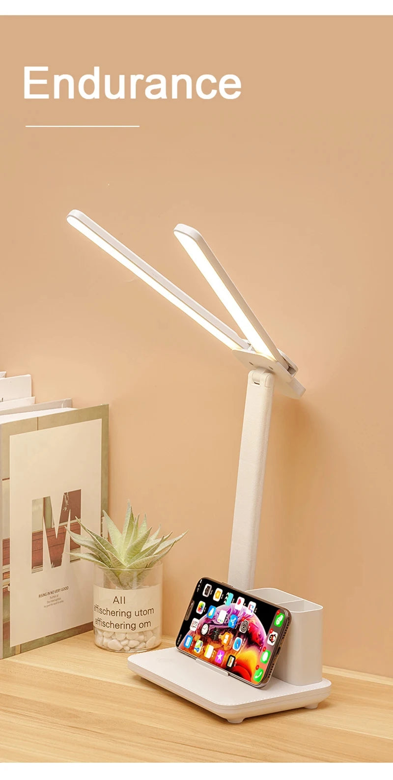 Multifunctional Eye Protection Rechargeable LED Clock Dimmable Desk Lamp 180° Rotating Foldable Desktop Reading Night Light USB