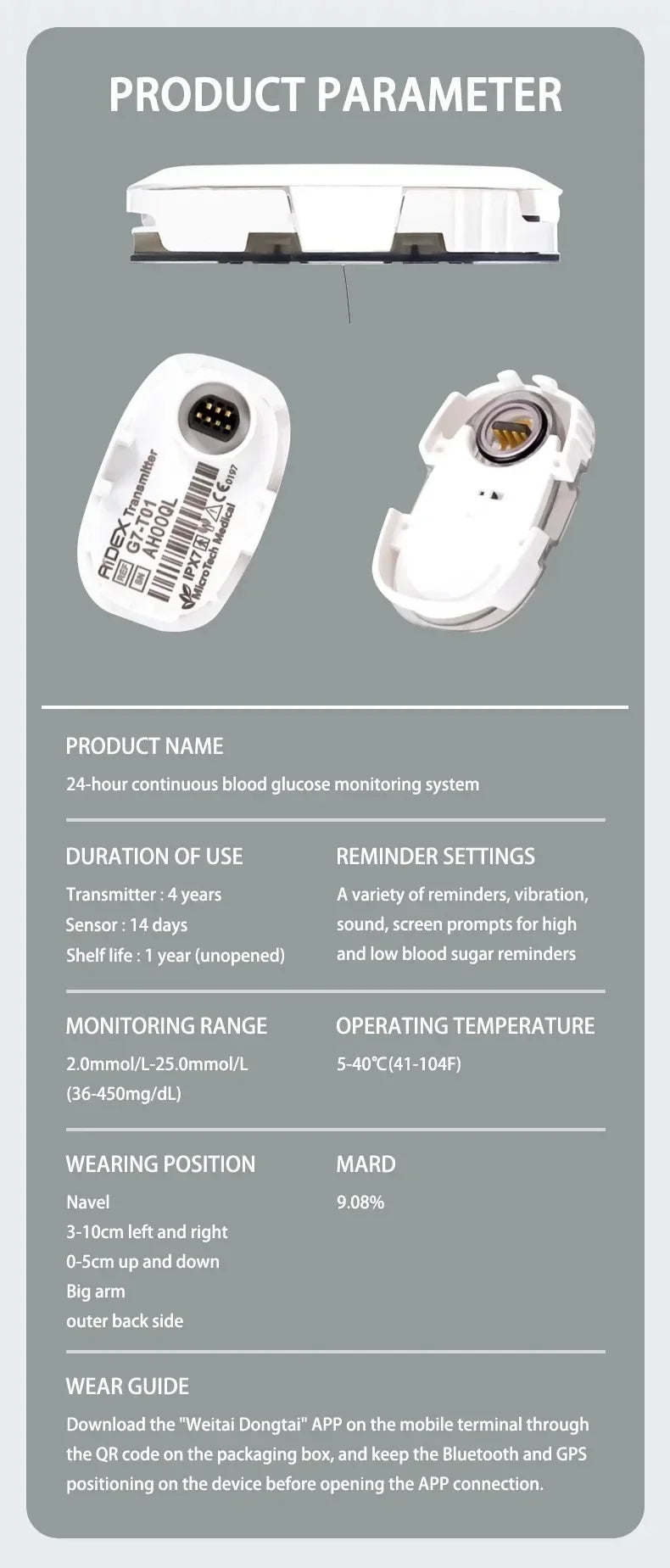 Aidex Dynamic Blood Glucose Monitoring CGMS 24h Realtime Monitor Scan Free Multilingual System Remote Monitoring Freestyle Libre