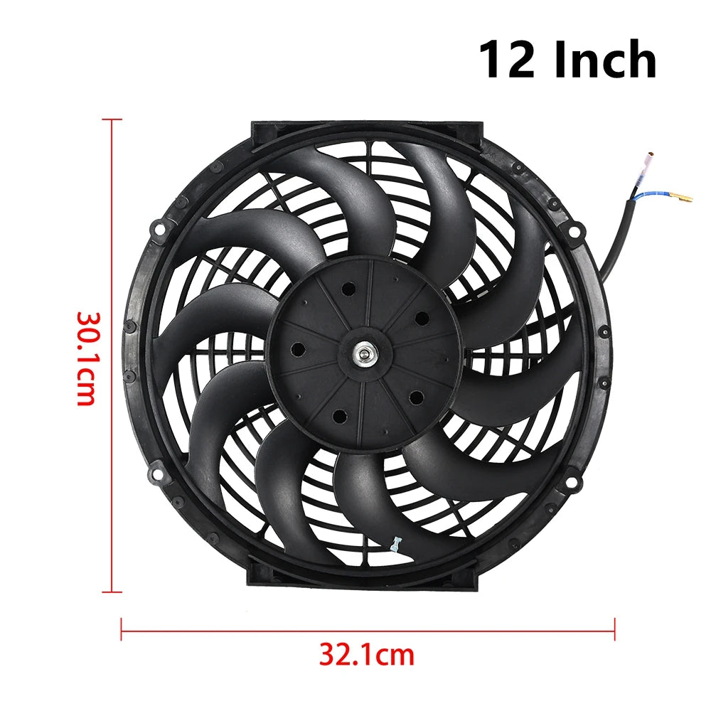 Universal 7/9/10/12/14/16 Inch 12V 80W 2100RPM Car Air Conditioning Cooling Fan Blade Cool Mounting Kit CF-1001 Black CF-1001
