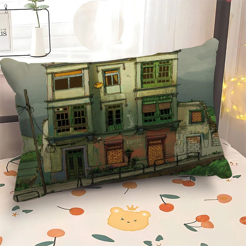 Scene Art Anime Cartoon Pillowcase, 30×50cm Rectangular Sofa Cover, 40×60cm Car Seat Cushion