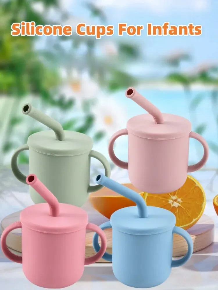 Silicone Cups For Infants And Young Children, Learning And Drinking Water Cups, Double Ear Cups, Endurance Training Cups