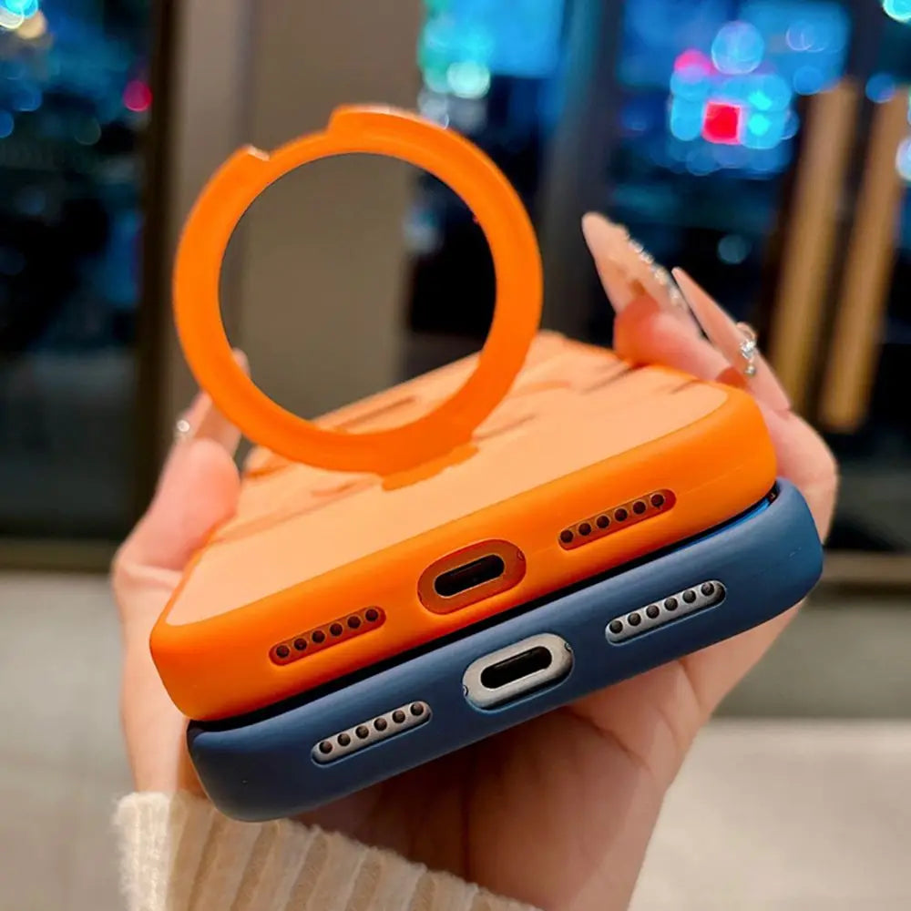 Luxury Skin Feel for Magsafe Phone Case For iPhone 17 16 13 15 Pro Max 14 Plus Magnetic Bracket Stand Anti-slip PC Cover