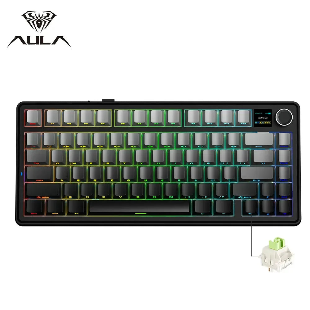 AULA F75 MAX Gaming Keyboard Three-mode connection 75% Layout Gasket Structure Hot-Swap RGB E-sports Keyboard Game Accessories