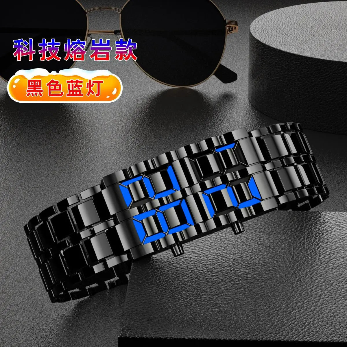 Fashion Mens Digital Lava Wrist Watch Men Black Full Metal Red Blue LED Display Watches Gifts for Male Boy Sport Creative Clock