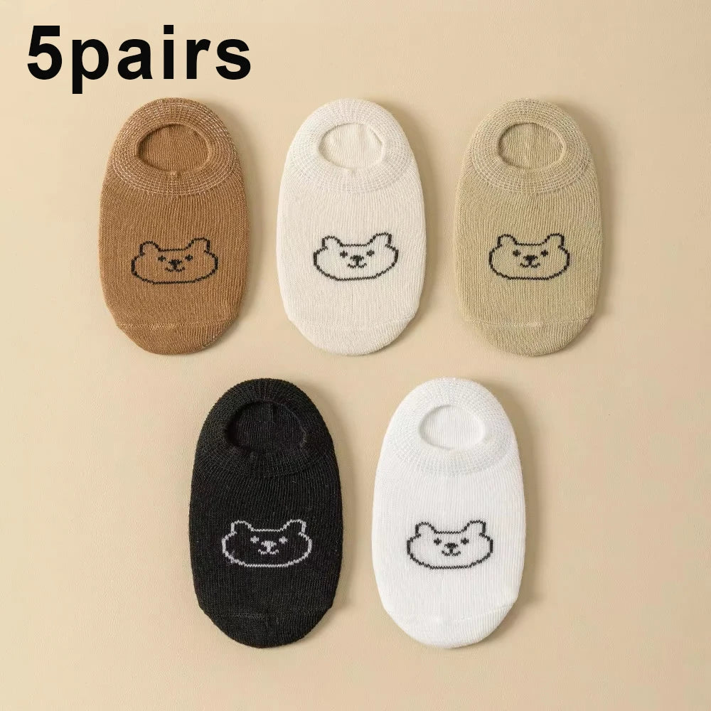 5 pairs Baby Socks Toddler Low-cut Ankle Socks Cute Cartoon Bear Pattern Socks for Boys and Girls aged 0-5 all season collection