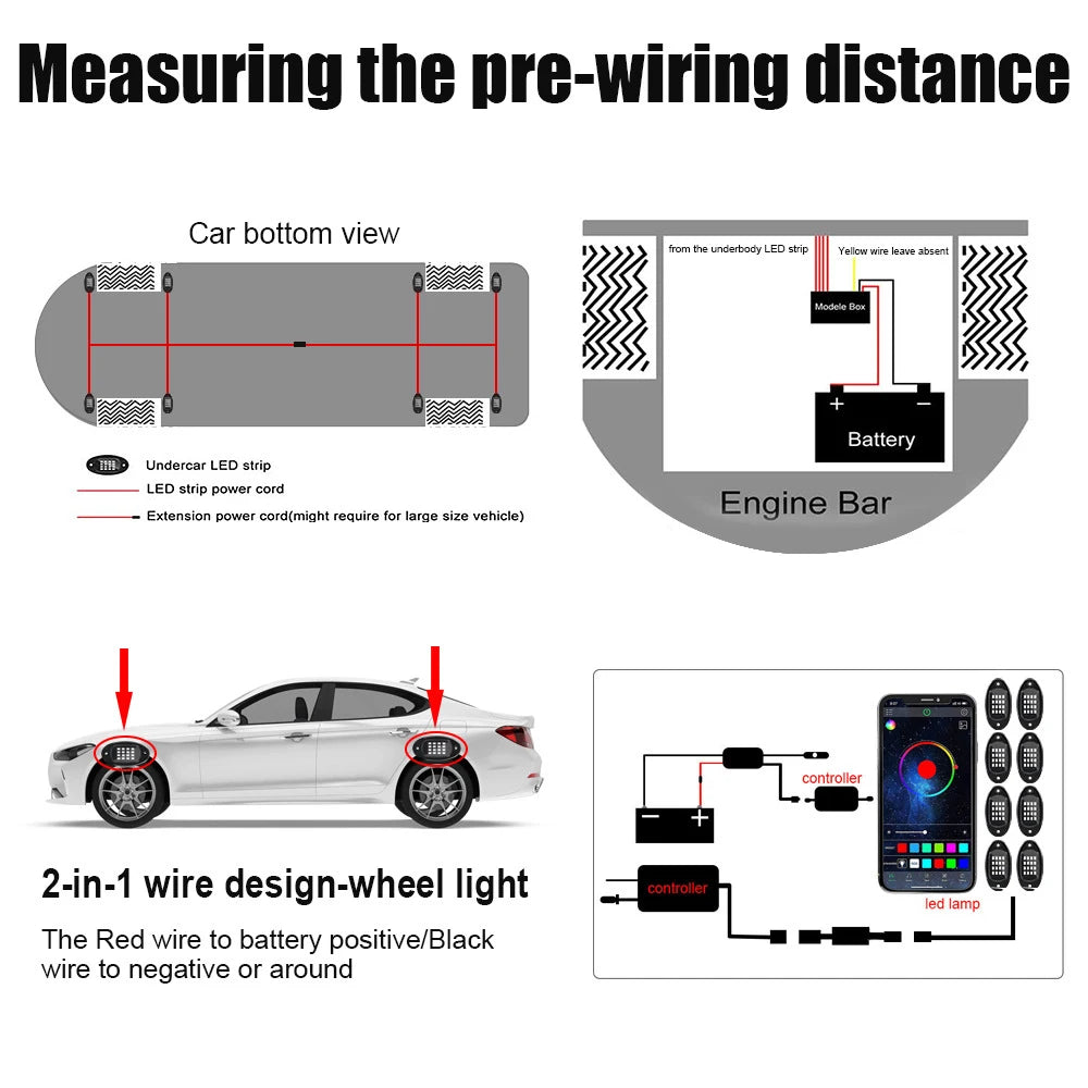 RGB LED Rock Lights 4/6/8 In 1 Car Chassis Light For Jeep Off-Road Truck Boat Music Sync Bluetooth APP Control Undergolw