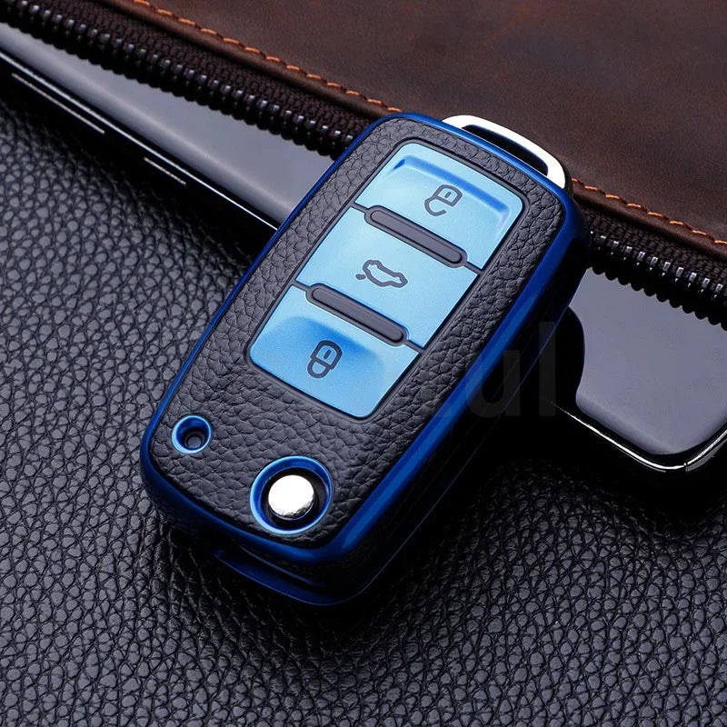 TPU Leather Car Key Cover Case Procted For VW Golf Bora Jetta POLO Passat Skoda Superb Octavia Fabia SEAT Ibiza Leon 2/3 Buttons