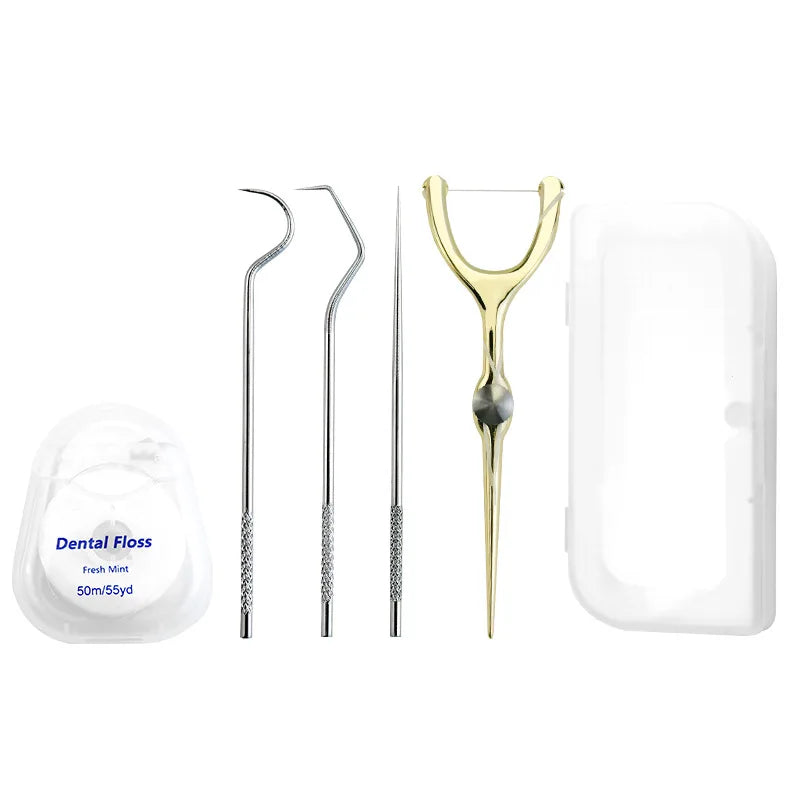 Replaceable Dental Floss Stainless Steel Y Shape Floss Holder Reusable Toothpick Portable Hilo Dental Floss Dental Teeth Sticks