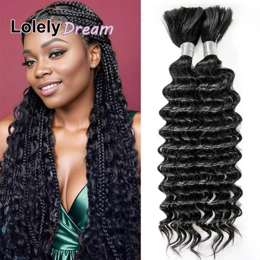 Deep Wave Human Braiding Hair 100% Unprocessed Human Hair Braiding Hair No Weft 18 Inch Curly Bulk Human Hair for Braiding #1B