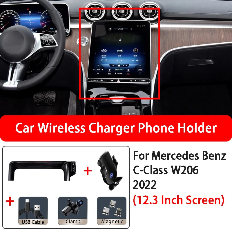Car Phone Holder For Mercedes Benz C-Class W206 2022 Car Screen Wireless Charging Mobile Phone Holder Base 12.3 Inch Screen