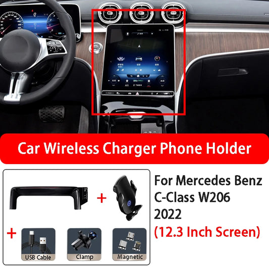 Car Phone Holder For Mercedes Benz C-Class W206 2022 Car Screen Wireless Charging Mobile Phone Holder Base 12.3 Inch Screen