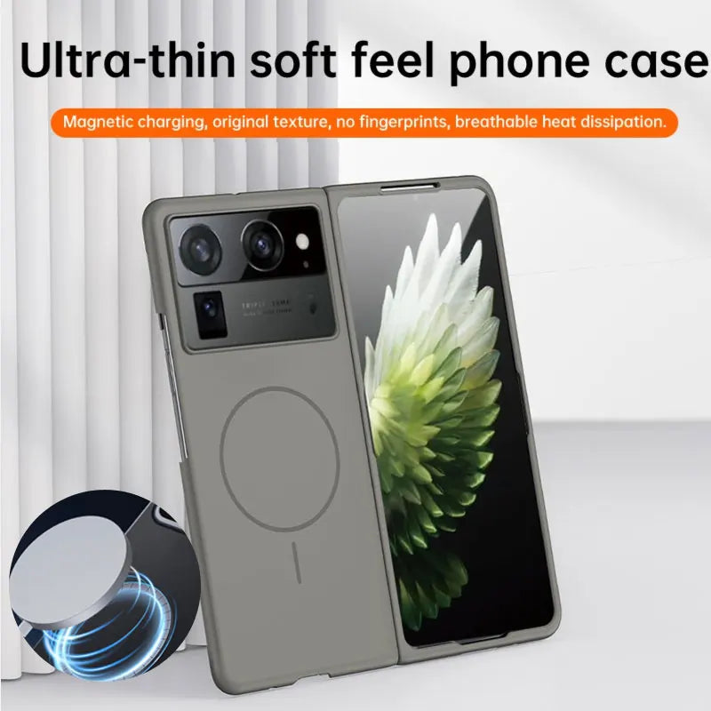 For Magsafe Ultra Thin Frameless Case For Tecno Phantom V Fold2 V Fold Frosted Wireless Charging Hard PC Shockproof Back Cover