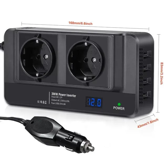 Car 200W Inverter DC To AC 12V to 220V 4 USB AC EU Socket Auto Mounted Inverter Accessories Cigarette Lighter 400W Peak Power