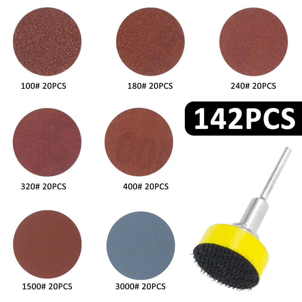 142pcs 1Inch Sanding Discs Pads Set 100-3000 Grit Abrasive Polishing Pad Kit For Rotary Tool Sandpapers Accessories Dropshipping