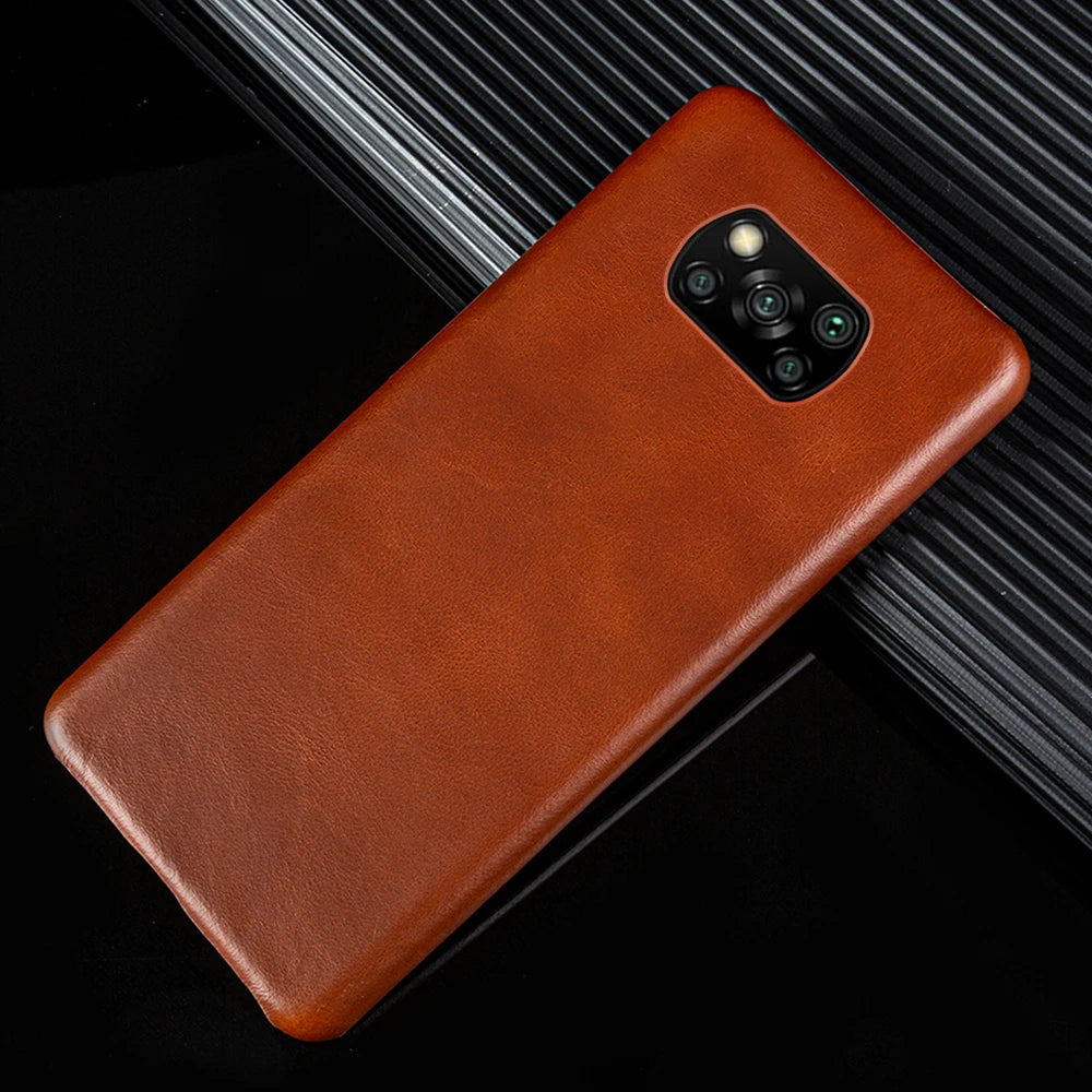 Genuine Leather Phone Case For Xiaomi Poco Series Cover Hand Made Oil Wax Pattern X3 X4 M3 M4 M5 F1 F2 F3 F3GT F4 F4GT C40 C50