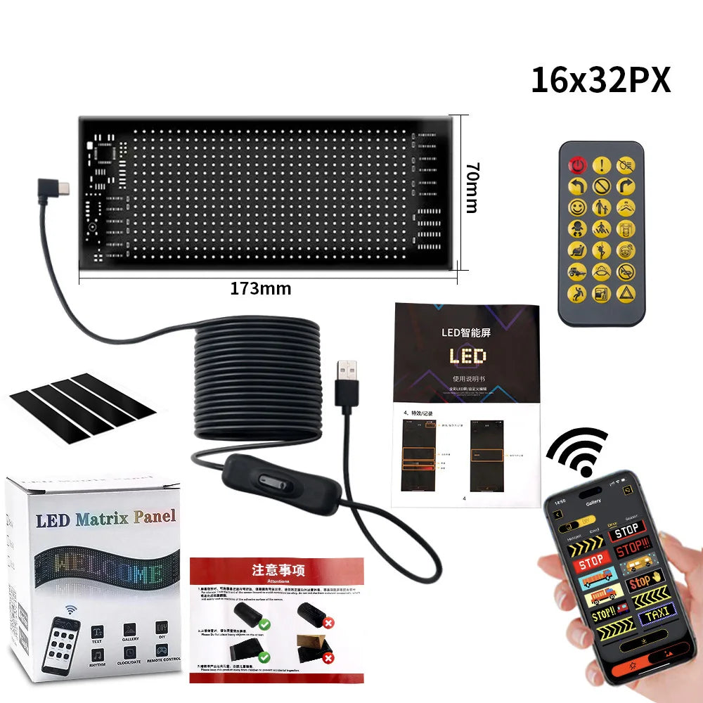 LED Matrix Pixel Panel USB 5V Flexible Addressable RGB Pattern Graffiti Scrolling Text Animation Display Car Shop Bluetooth APP