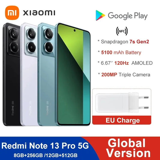 Xiaomi Redmi Note 13 Pro 5G Global Version Cellphone 256GB/512GB 200MP OIS Camera 1.5K 120Hz AMOLED 5100mAh 67W Turbo Charging