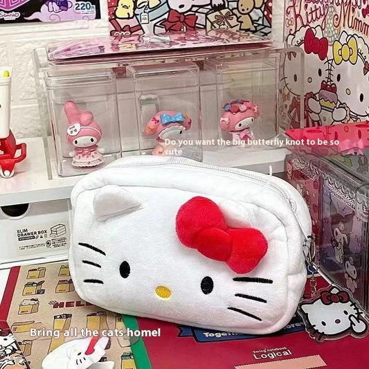 Hot Sale Sanrio Kitty Pen Case Ins Japanese Cartoon Stationery Female Student Large Capacity Pencil Case High Beauty Makeup Bag