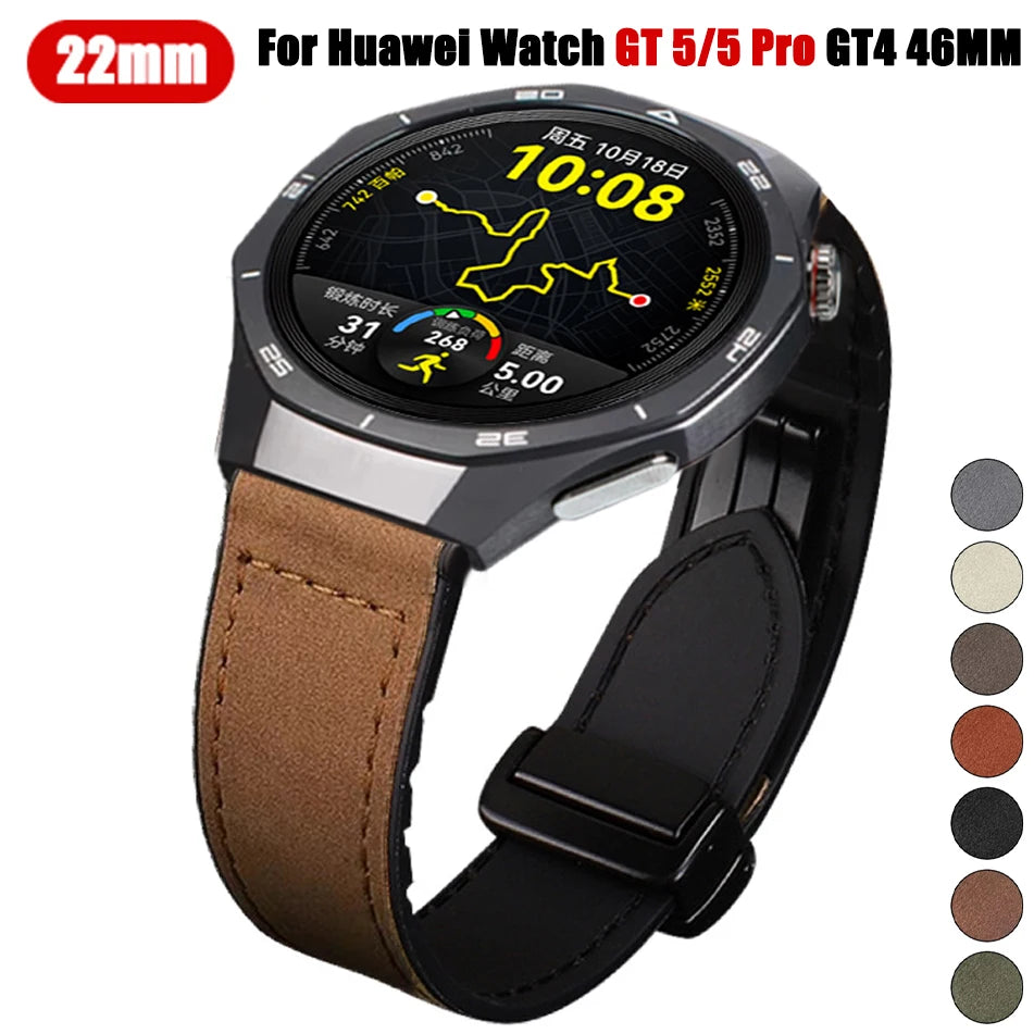 22mm Leather Silicone Strap For Huawei Watch 5/4/3 Pro Magnetic Buckle Bracelet For Huawei Watch GT 5 Pro GT5 GT4 GT3 GT2 Band