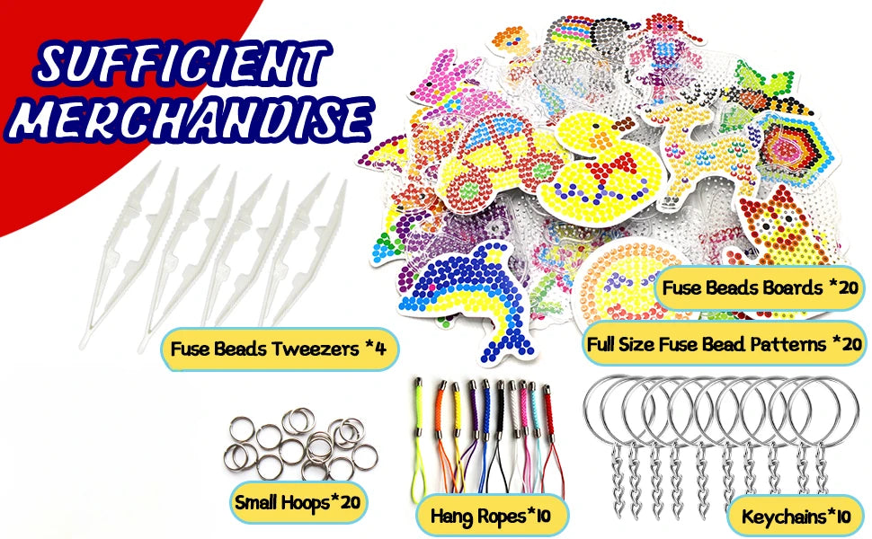 20PCS 5mm Fuse Beads Boards Clear Perler Hama Beads Pegboards Tweezers Hang Ropes Keychains Small Hoops for Kids DIY Craft Beads