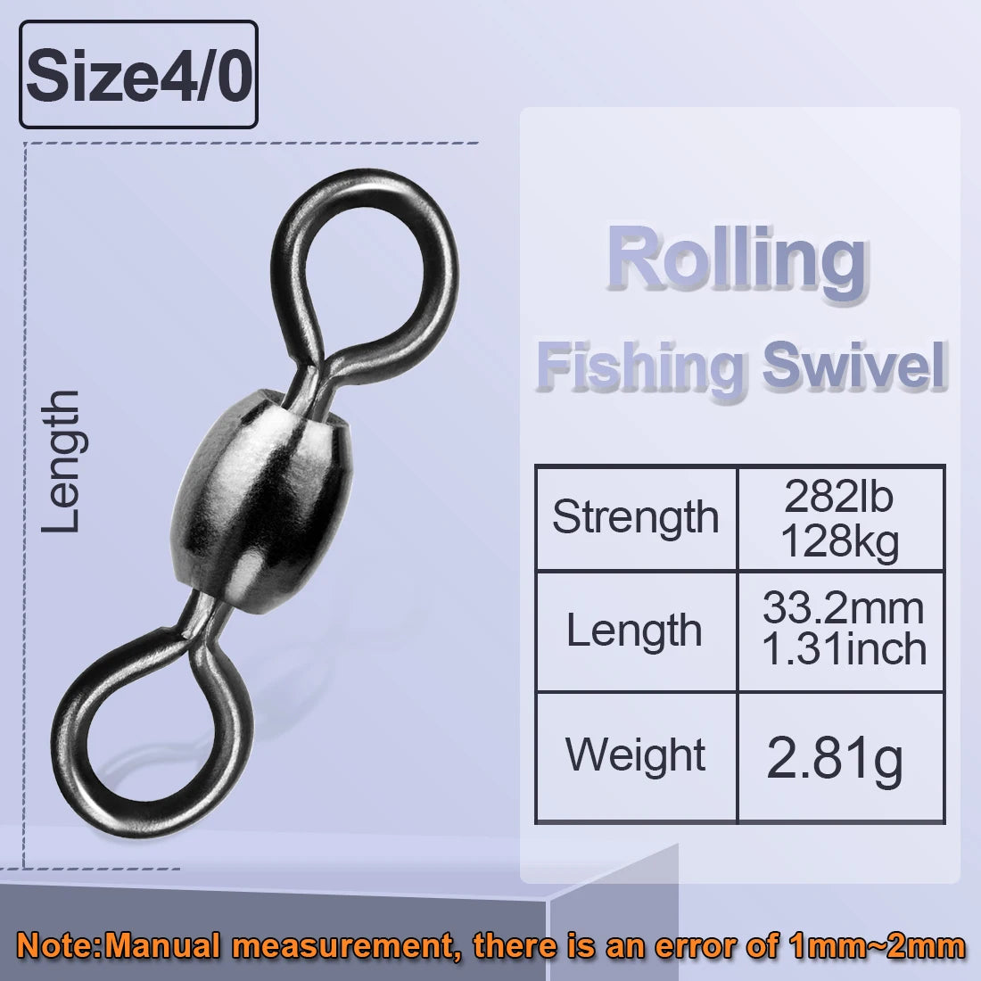 FishTrip 50Pcs Crane Swivels Rolling Swivels Stainless Steel Fishing Swivels Heavy Saltwater Fishing Tackles Black Nickel
