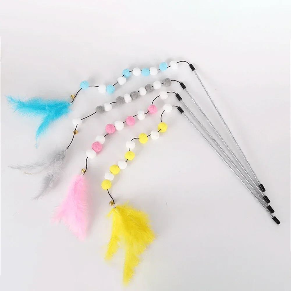 Kitten Cat Teaser Interactive Toy Rod With Bell And Feather Toys For Cats Teaser Interactive Toy Rod Pet Cats Toys Stick