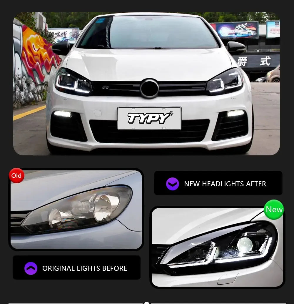 TYPY Car Headlights For Volkswagen Golf6 MK6 2009-2012 LED Car Lamps Daytime Running Lights Dynamic Turn Signals Car Accessories