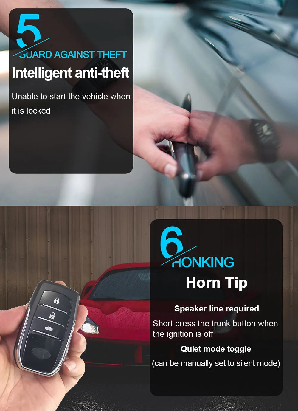 Car Alarm Remote Control PKE Car Keyless Entry Engine Start Alarm System Push Button Remote Starter Stop for 12V Cars Autostart