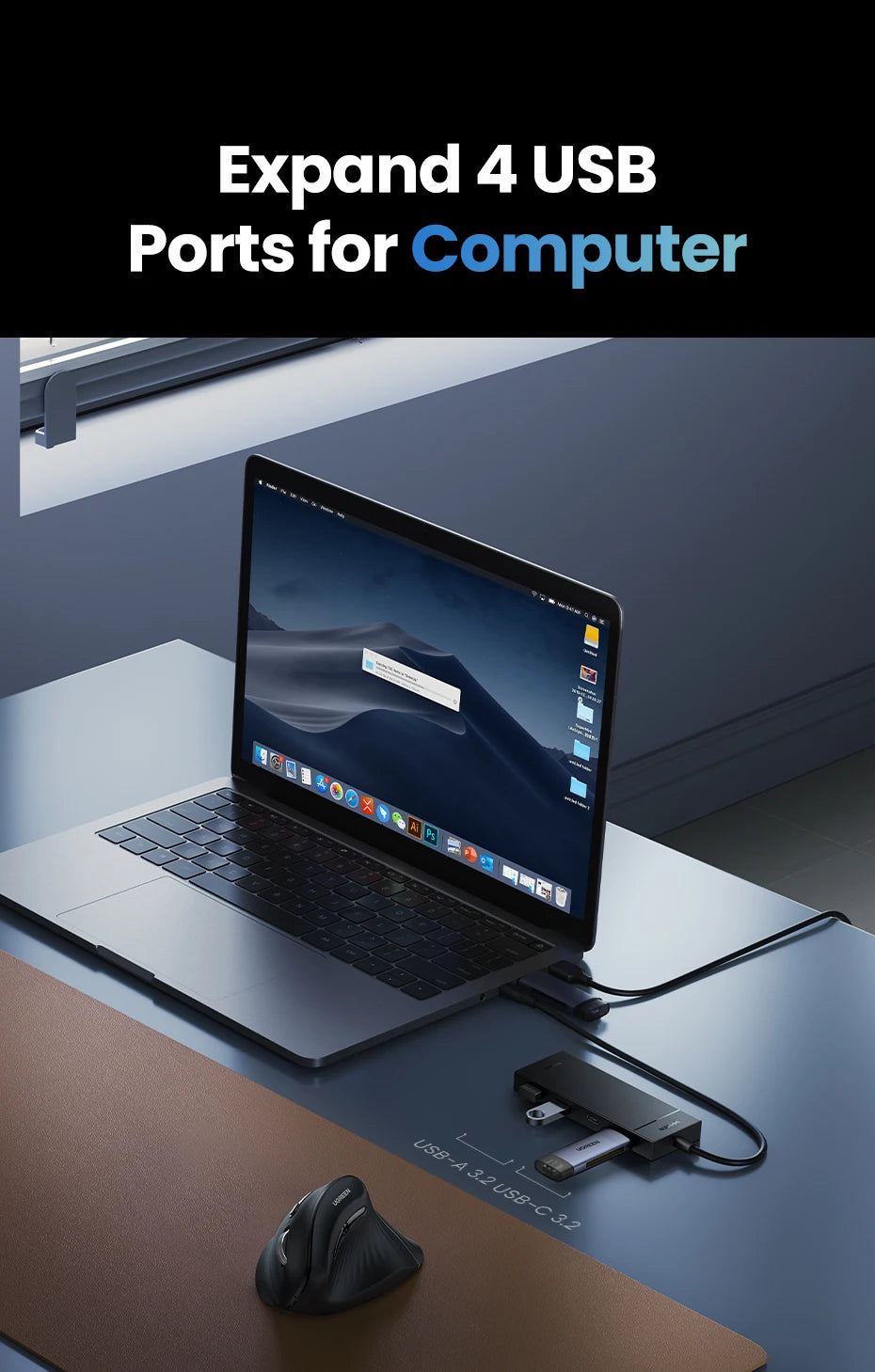 UGREEN USB C HUB 10Gbps Type-C 3.2 Gen2 USB Splitter USB C USB A Hub 4 USB Port 3.2 for MacBook Pro Air Type C Multiport Adapter