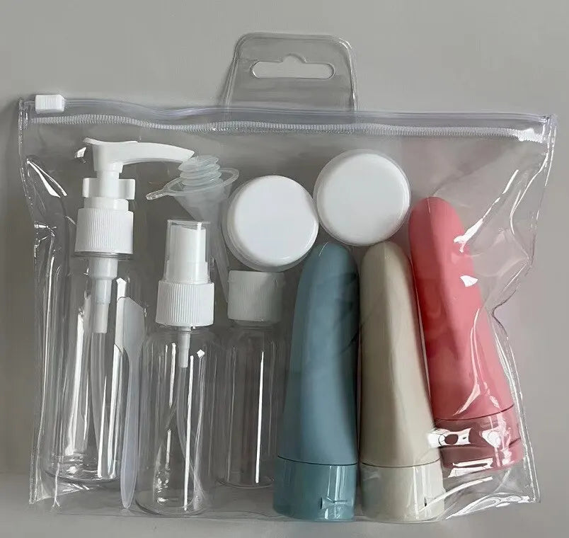 11pcs Travel Bottles Set With Storage Bag Travel Size Empty Liquid Cream Lotion Containers Fine Mist Spray Bottle Squeeze Tubes