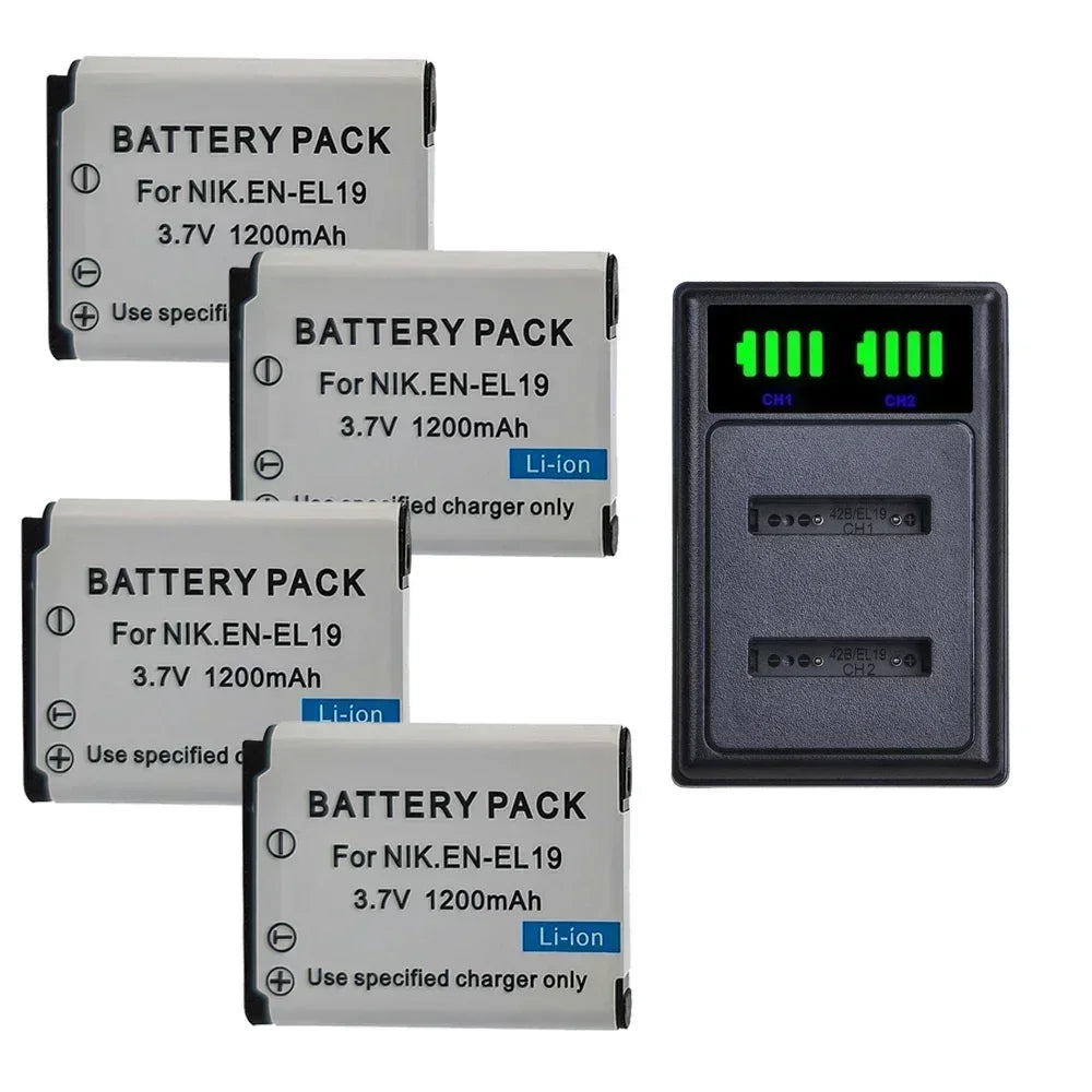 EN-EL19 ENEL19 EN EL19 Camera Battery+LED Dual Charger for Nikon Coolpix S6600 S6900 S2600 S3100 S4100 S5200 S6400 W150 Battery