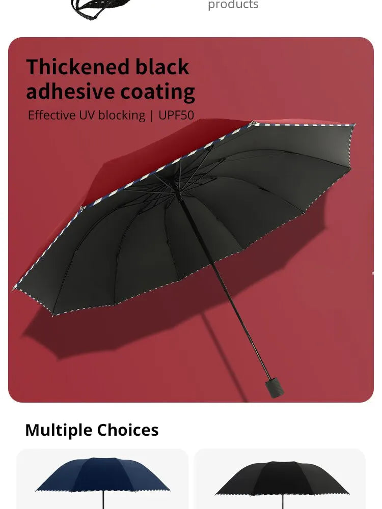Folding Umbrella Ten Bones Bumper Wind-resistant Rainproof Cloth Sunny Rainy Dualuse Universal Double Business Umbrella