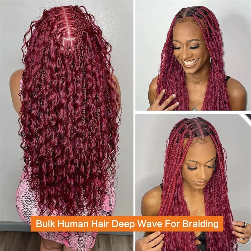 Boho Braids Human Hair Curly Bulk Hair For Braiding Burgundy No Weft Curly Hair Bundles Honey Blonde for Boho Braid Hair